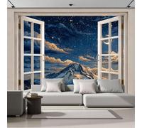 Snow Mountain Starry Sky View Wallpaper - Spectacular Cloud Valley Wall Mural 200X140Cm (W X H), Dark Blue Premium Non-Woven Photo Wallpaper Mural For Bedroom, Living Room, Hallway, Home Decor
