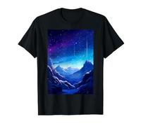 Snow Mountain Stars Nature Retro Pixel Art Value Graphic T-Shirt, Men, Black, S