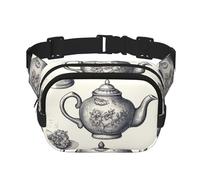 Snow Mountain Wild Wolf Fanny Pack for Women Men Fashion Waist Pack Adjustable Belt Bag for Workout Running Travelling Casual Waist Bag, Hand Drawn Teapots And Cups, One Size