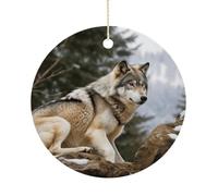 Snow Mountain Wild Wolf Hanging Ceramic Ornaments, Christmas Tree Decorations, Funny Home Decor Gifts for Women, Sisters & Work Best Friends