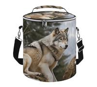 Snow Mountain Wild Wolf Lunch Bag, 15L Portable Leakproof Picnic Basket with Shoulder Strap, Insulated Picnic Cooler Bag for Camping, Beach, Hiking & Groceries