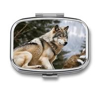 Snow Mountain Wild Wolf Pill Box 2 Compartment - Small Metal Medicine Organizer Portable Pill Case for Purse Pocket Travel Vitamin Organizer for Men Women, BPA-Free