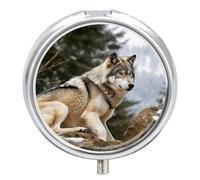 Snow Mountain Wild Wolf Pill Box Waterproof Portable Medicine Pill Case Moisture Proof Metal Travel Pill Box with 3 Compartment Medicine Case
