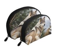 Snow Mountain Wild Wolf Portable Shell Cosmetic Bag Set - Travel Makeup Organiser with Zipper & Inner Compartments