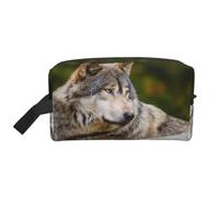 Snow Mountain Wild Wolf Prints Large Makeup Bag Makeup Pouch with Handle, Portable Simple Travel Makeup Organizer Case for Women