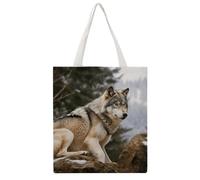 Snow Mountain Wild Wolf Tote Bag, Aesthetic Canvas Tote Bag Reusable Grocery Shopping Bag for Women Men