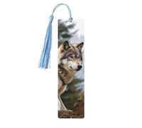 Snow Mountain Wild Wolf Wood Bookmark for Men Women Reading Wooden Bookmarks Unique Handmade Book Marks with Tassel Pendant Craft Bookmark for Book Lovers Birthday Teachers Gift