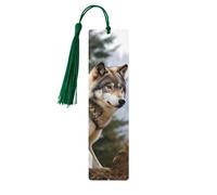 Snow Mountain Wild Wolf Wood Bookmark for Men Women Reading Wooden Bookmarks Unique Handmade Book Marks with Tassel Pendant Craft Bookmark for Book Lovers Birthday Teachers Gift
