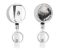 Snow Mountain Wolf Id Card Badge Holder with Retractable Cord & 360° Swivel Alligator Clip Heavy-Duty Stainless Steel Badge Reel Name Tag Holder for Nurses Office Teacher Security Professionals
