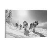 Snow Mountain Wolf Wall Art Prints Vintage Snowy Forest Animals Pictures on Canvas Poster Wall Decor for Bedroom Home Decorations