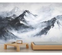 Snow Mountains Mural Abstract Mountain Peaks Wallpaper Oriental Ambiance Wall Mural Oversized Wall Poster Style Playroom Cafe Decor Poster Background Decor (Non-self-Adhesive)