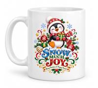 Snow Much Joy Christmas Penguin Coffee Mug - 11oz Ceramic Cup White Black Magic Variations - Cute Penguin Happy Hearts Graphic - Festive Holiday Keepsake