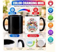 Snow Much Joy Christmas Penguin Coffee Mug - 11oz Ceramic Cup White Black Magic Variations - Cute Penguin Happy Hearts Graphic - Festive Holiday Keepsake