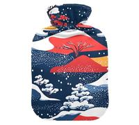 Snow Mystery Blue Red hot Bottle Water Bag with Soft Cover, 1L hot Compress for Neck Shoulder Warmer