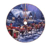 Snow Night Santa And Deer Print Christmas Tree Skirt,Holiday Decoration,Suitable For Traditional Farmhouse Christmas Tree Mat