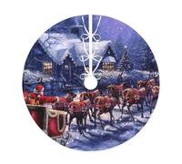 Snow Night Santa And Deer Print Christmas Tree Skirt,Holiday Decoration,Suitable For Traditional Farmhouse Christmas Tree Mat