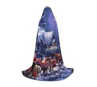 Snow Night Santa And Deer Print Hooded Wizard Robe Halloween Cloak Medieval Renaissance Cosplay Christmas Party Outfits