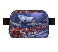 Snow Night Santa and Deer Print Square Bumbag Fanny Pack for Men Women Adjustable Belt Bag Waterproof Cross Body Bag Chest Bag