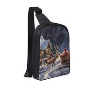 Snow Night Santa and Deer Printed Chest Bag Sling Bag for Men Women, Waterproof Crossbody Backpack Men Bag for Runner Workout Hiking Cycling Travel
