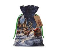 Snow Night Santa And Deer Printed Christmas Drawstring Gift Bags-Xmas Wrapping Bags,Candy Bag,For Holiday Party Decorations,Wedding Party Supplies S Green Christmas Ribbon
