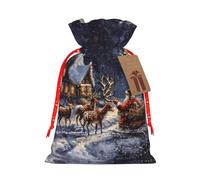 Snow Night Santa And Deer Printed Christmas Drawstring Gift Bags-Xmas Wrapping Bags,Candy Bag,For Holiday Party Decorations,Wedding Party Supplies S Red Christmas Ribbon