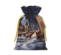Snow Night Santa And Deer Printed Christmas Drawstring Gift Bags-Xmas Wrapping Bags,Candy Bag,For Holiday Party Decorations,Wedding Party Supplies S Yellow Christmas Ribbon
