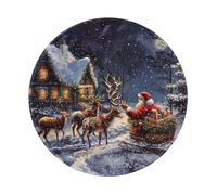Snow Night Santa and Deer Prints Round Mouse Pad 2 PCS,Non-Slip Rubber Base Mousepad Mouse Mat for Laptop Computer Office 7.9 x 7.9 Inch