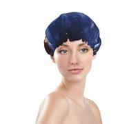 Snow Night Santa and Deer Shower Cap for Women Reusable Bath Cap Upgrade Double Layers Bathing Hat Waterproof Elastic Bath Hair Caps for Women Ladies Spa Salon Hair Bath Hat