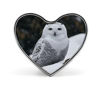 Snow Owl Buttons Pin Memorial Boutonniere for Wedding Groom Bride, Customize Lapel Heart Pin for Christmas, Men Women Costume Decorative Fashionable Brooches