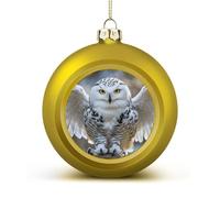 Snow Owl Christmas Ball Ornaments - Golden Shatterproof Plastic Vintage Rustic Xmas Tree Decorations Pendant for Family Holiday Wedding Party Xmas Hanging Decoration