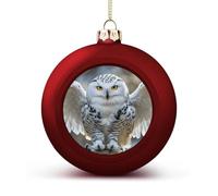 Snow Owl Christmas Ball Ornaments - Red Shatterproof Plastic Vintage Rustic Xmas Tree Decorations Pendant for Family Holiday Wedding Party Xmas Hanging Decoration