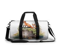 Snow Owl Gym Bag Small Travel Duffle Bag with Compartment Carry On Weekender Bag for Women Men, Hand Drawn Fox, 17.7in/9in/9in