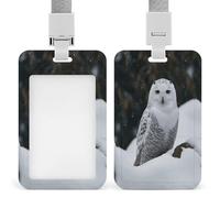 Snow Owl ID Badge Holder Waterproof Card Protector Push-Pull Slot Work ID Card Holder with Lanyard Personalized Detachable Card Holders for Office Corporate Use