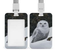 Snow Owl Id Badge Holder with Lanyard, Clear Vertical Card Protector Waterproof, Breakaway Safety Neck Strap, Heavy Duty Name Tag Holder for Nurse Teacher Officer Staff Women Men