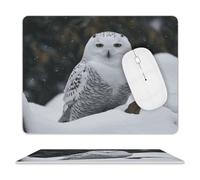 Snow Owl Mouse Pad for Office, Leather Mouse Mat with Non-Slip Base, Waterproof Desk Pad Protector for Home, Personalized Mouses Mat for Travel, Outdoor, 10" X 8"
