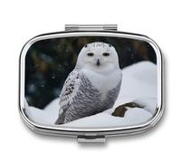 Snow Owl Pill Box Cute Square Pill Case Portable Medicine Tablet Vitamin Holder Organizer for Purse Pocket