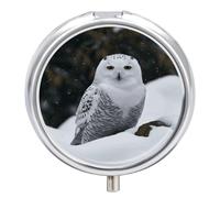 Snow Owl Pill Box Round Portable Small Pill Case Waterproof Travel Pill Box Organizer for Pocket Purse and Daily Convenience