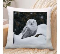 Snow Owl Pillowcase Linen for Home Use, Soft Comfortable Pillow Cover with Invisible Zipper, Breathable Pillow Cases 45x45cm for Luxury Hotel, Living Room, Bedroom