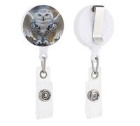 Snow Owl Retractable Badge Reel - Personalized ID Name Badge Holder with Lanyard Cute Badges Reel Holder Round Nurse Doctor Name Tag Badges Clip for Work