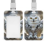 Snow Owl Retractable ID Badge Holder with Lanyard - Vertical Badge Reel,Keychain Clip,Name Tag Id Card Holder Protector for Nurse Officer Teacher Security Staff Women Men