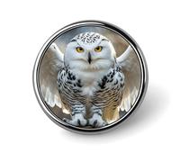 Snow Owl Round Lapel Pins Backpack Pin Cute Brooch Decoration Brooches for Women Men Fashion Button Badges for Hat Backpacks Purses Jackets Shirt Suit