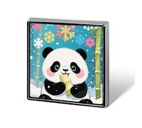 Snow Panda Button Pin Metal Square Badge for Clothes Bags - Enamel Style Lapel Brooch Cute Animal Gift
