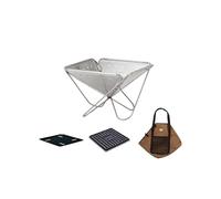 Snow Peak Fireplace Starter Set, Medium, Four piece camping & outdoor fire set including foldable fireplace, ground protection base plate, cooking coal bed & carry case