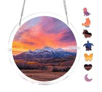 Snow Peak Sunrise Mountain Range Landscape Acrylic Round Puzzle 7.8x7.8Inch Wall Art