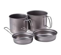 Snow Peak Titanium Trek Combo Cookware Set, Ultralight Japanese Titanium, Stackable and collapsable set with two fry pans & 2 pots and mesh carry bag, for camping & outdoors