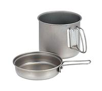 Snow Peak Trek Titanium Cookset, Ultralight stackable camping cook set with pot and lid convertible to pan, foldable handles with mesh carry sack, suitable for camping and outdoors