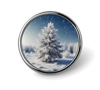 Snow Pine Tree Christmas Badge Holder Personalized Metal Button Pin Fashion Round Badge with Pattern Pin DIY Button Badges Exquisite Brooch Crafts Gift Clothes Decorative Pins