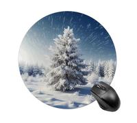 Snow Pine Tree Christmas Round Mouse Pad 7.8 Inch, Portable Gaming Mouse Mat with Non-Slip Rubber Base & Smooth Surface, Waterproof Mousepad for PC, Laptop, Computer, Office, Home