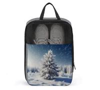 Snow Pine Tree Christmas Shoe Bags Foldable Breathable Portable Shoe Puches Organizer Stylish Expandable Packing Travel Shoes Bags for Sneakers Gym Luggage Closet