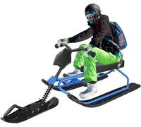 Snow Racer Sled, Ski Sled Slider Board with Twin Brakes for Adults Winter Sports, Heavy-Duty Steel Frame Snow Sled with Steering Handle & Brakes (Pure Black)